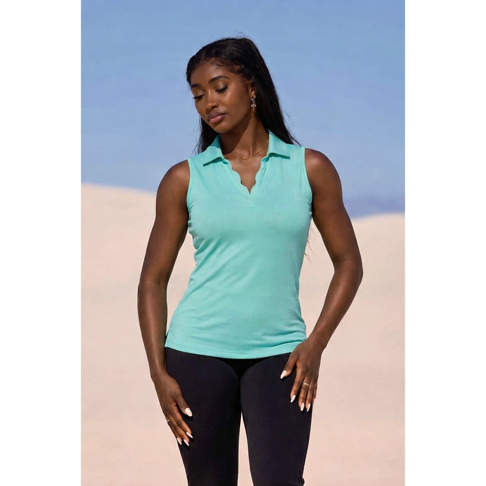 NWT Pebble Beach Dry‑Luxe Performance Women's Seafoam Sleeveless Golf Polo Sz L